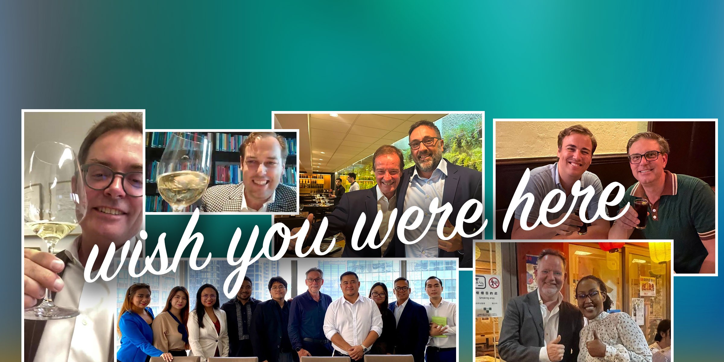 Montage of lawyers meeting up all over the world with 