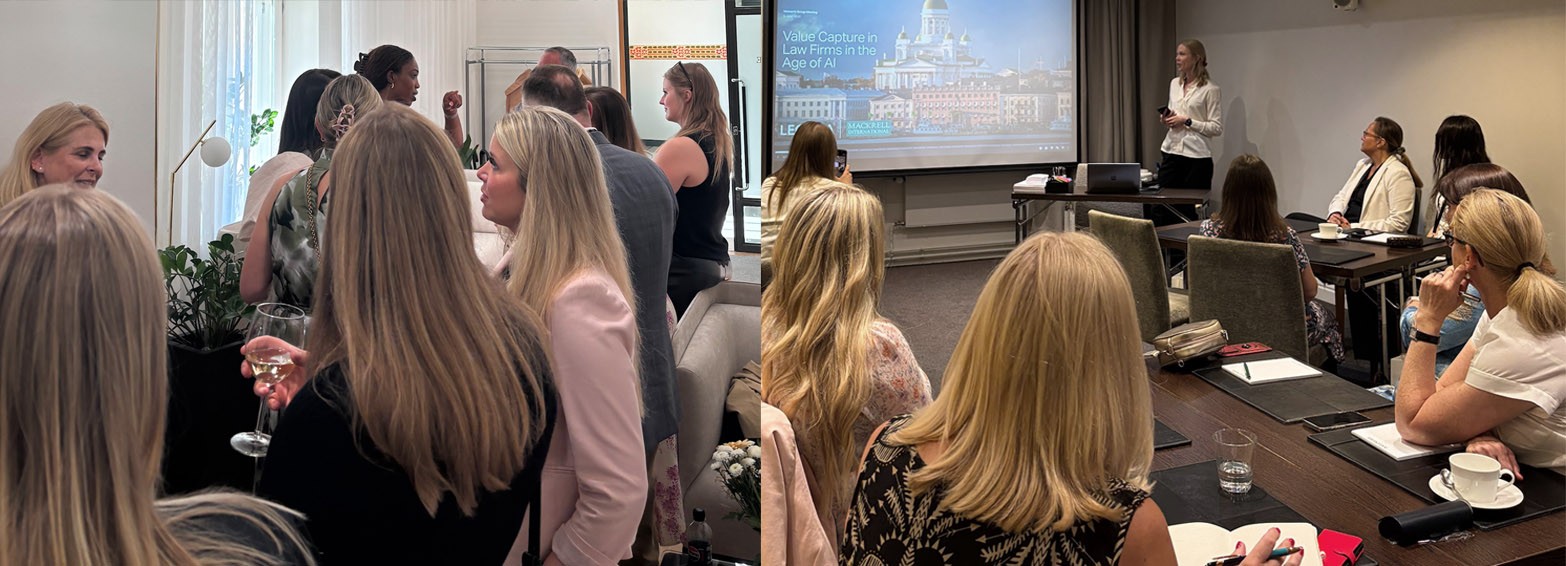 Two images of business women meeting and socialising
